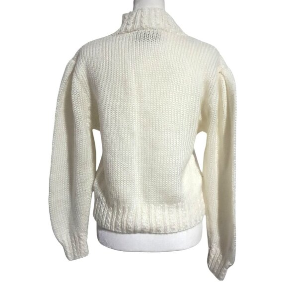 Vintage Paris Sport Club White Cable Knit Sweater With Floral Embroidery & Mock - Picture 7 of 8